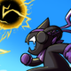 NCS and Monstercat 15th anniversary campaign artwork featuring the Monstercat character facing the NCS logo in a bright blue and yellow illustrated scene.