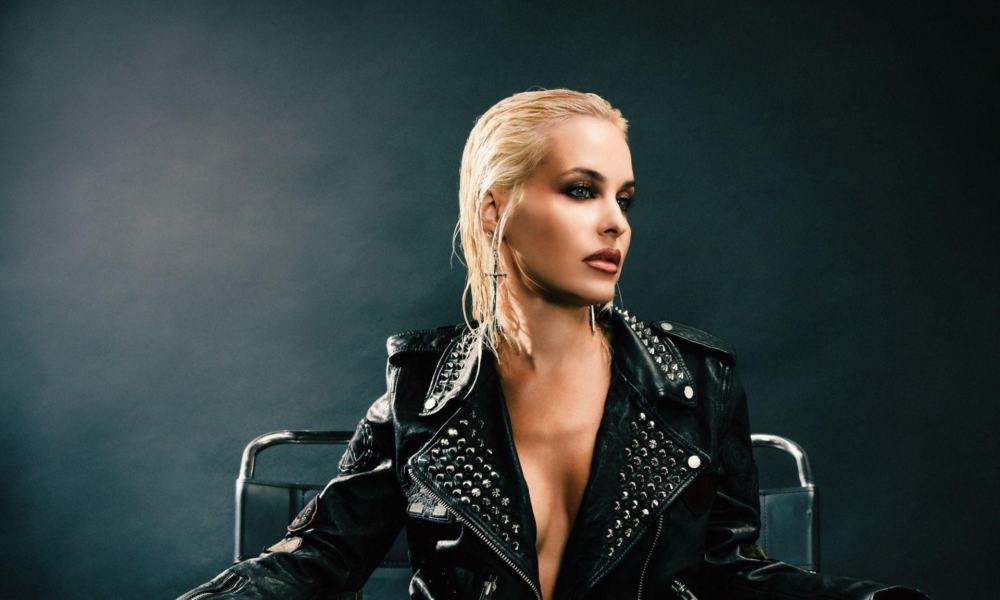 Leena Punks wearing a black studded leather jacket for the release of her remix of Bodyrox ft. Luciana’s ‘Yeah Yeah’