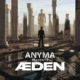 Anyma presents ÆDEN artwork showing a futuristic ruined landscape with towering columns, a central statue and the ÆDEN logo in the foreground