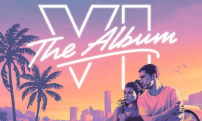 Grand Theft Auto VI: The Album artwork featuring a Vice City sunset, palm trees and the game’s two main characters