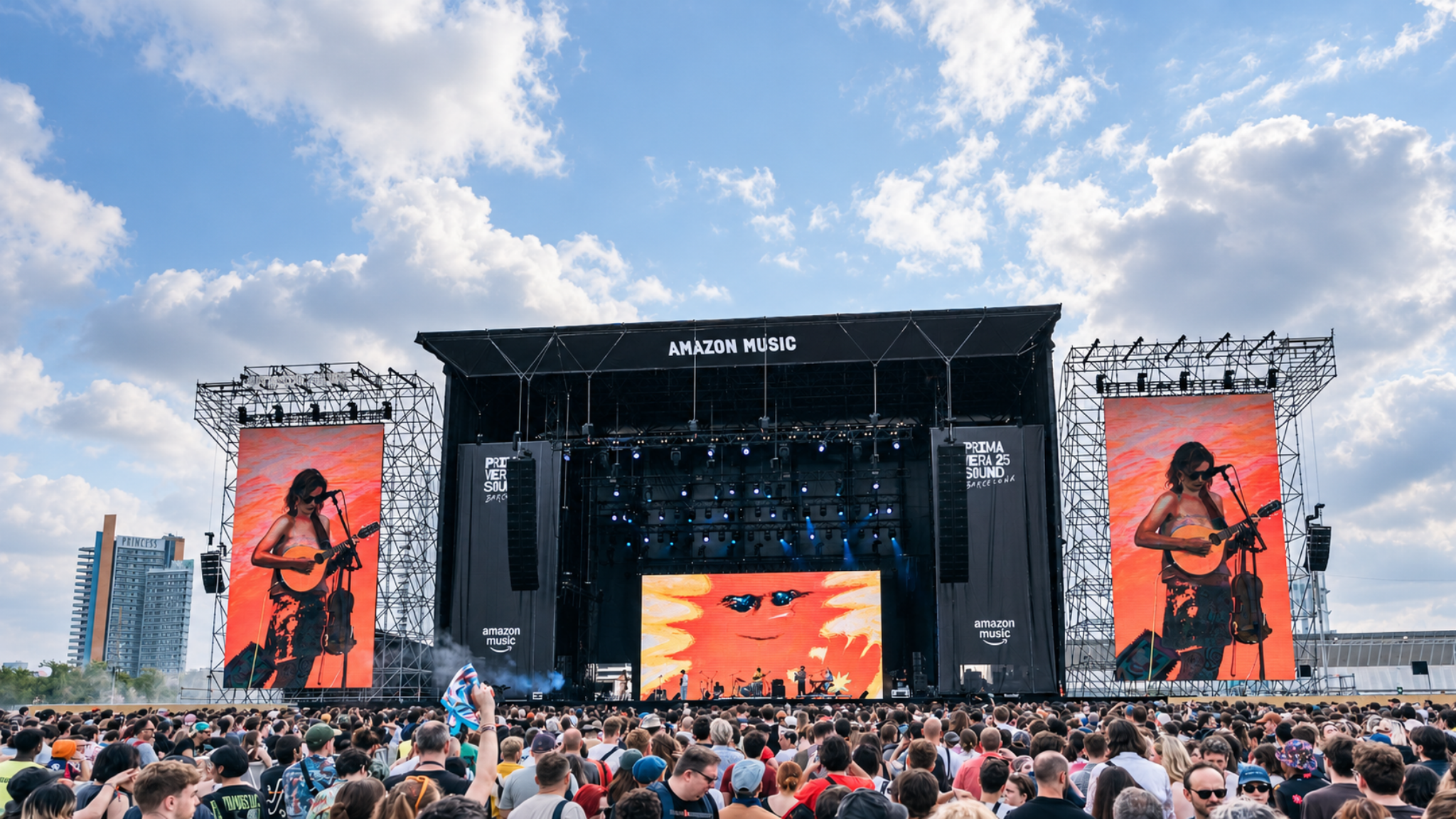 Primavera Sound stage at Parc del Fòrum in Barcelona with a large crowd during a daytime performance