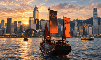 Asia Music Event branding on traditional boats in Hong Kong Harbour ahead of the November 2026 event