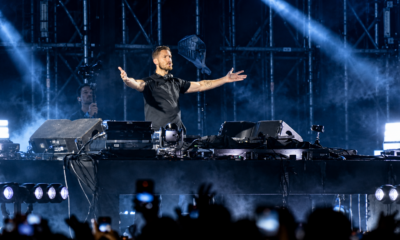 Calvin Harris performing on stage during a festival set for the 12th anniversary of Motion