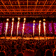 Jackpot Festival stage in Las Vegas with pyrotechnics, LED screens and attendees during the electronic music festival