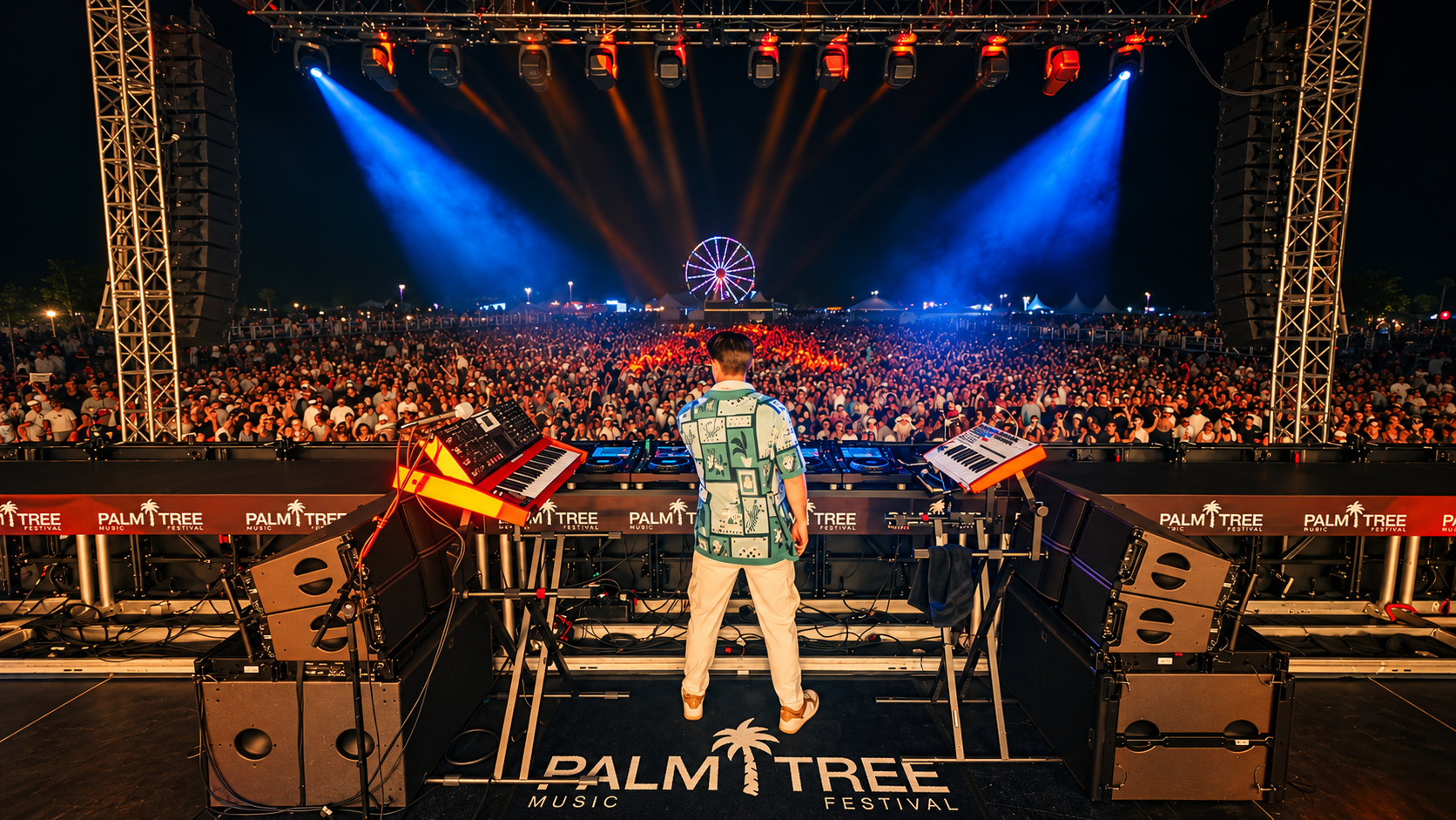 Palm Tree Music Festival stage overlooking a large audience at the West Palm Beach event
