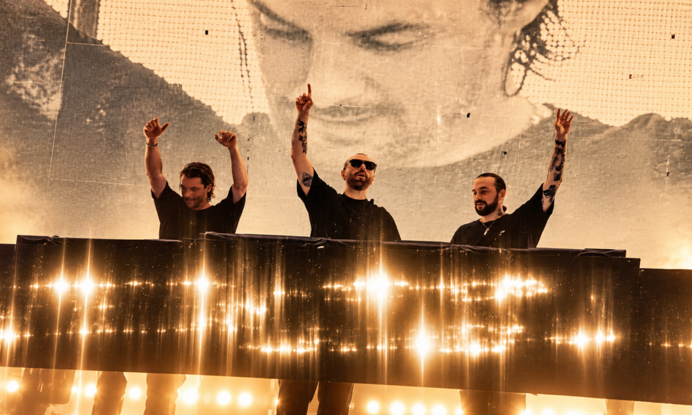 Swedish House Mafia performing together on stage as Happiness Is So Sad reaches No. 1 on Billboard Dance Airplay
