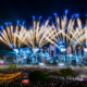Sunburn Festival main stage in Mumbai with fireworks above the crowd during a nighttime performance.